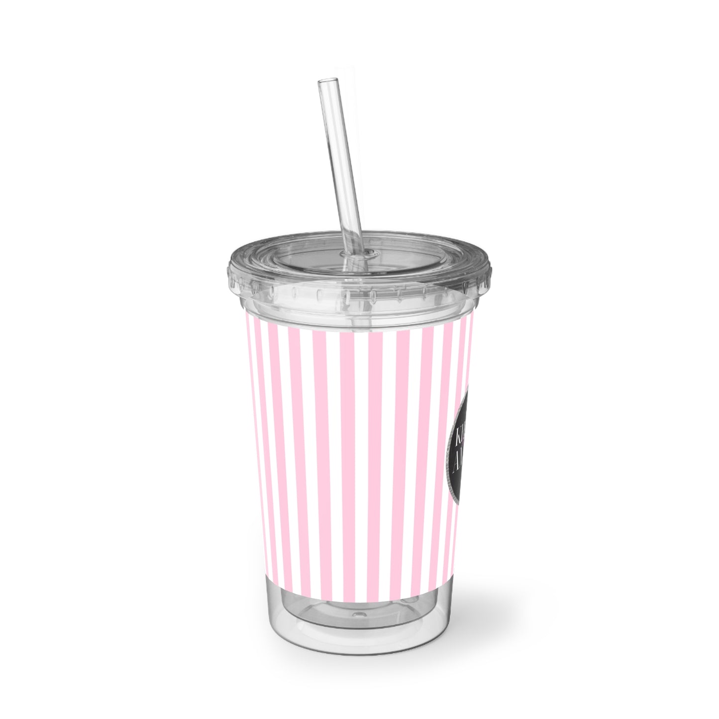 Khaleesi Amorah Design Studio pink and white stripe emblem logo Suave Acrylic Cup